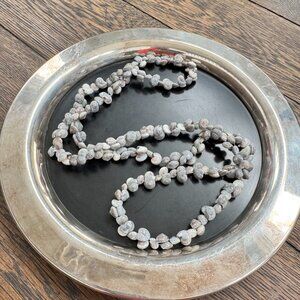 Long Boho Gray & White Small Sea Shell Necklace